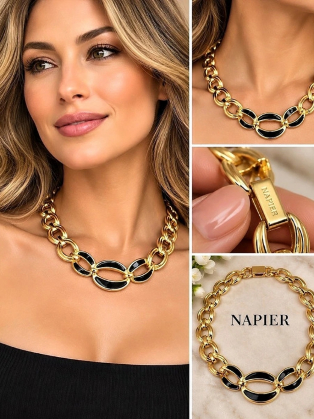 Napier Gold & Black Statement Necklace Like New
